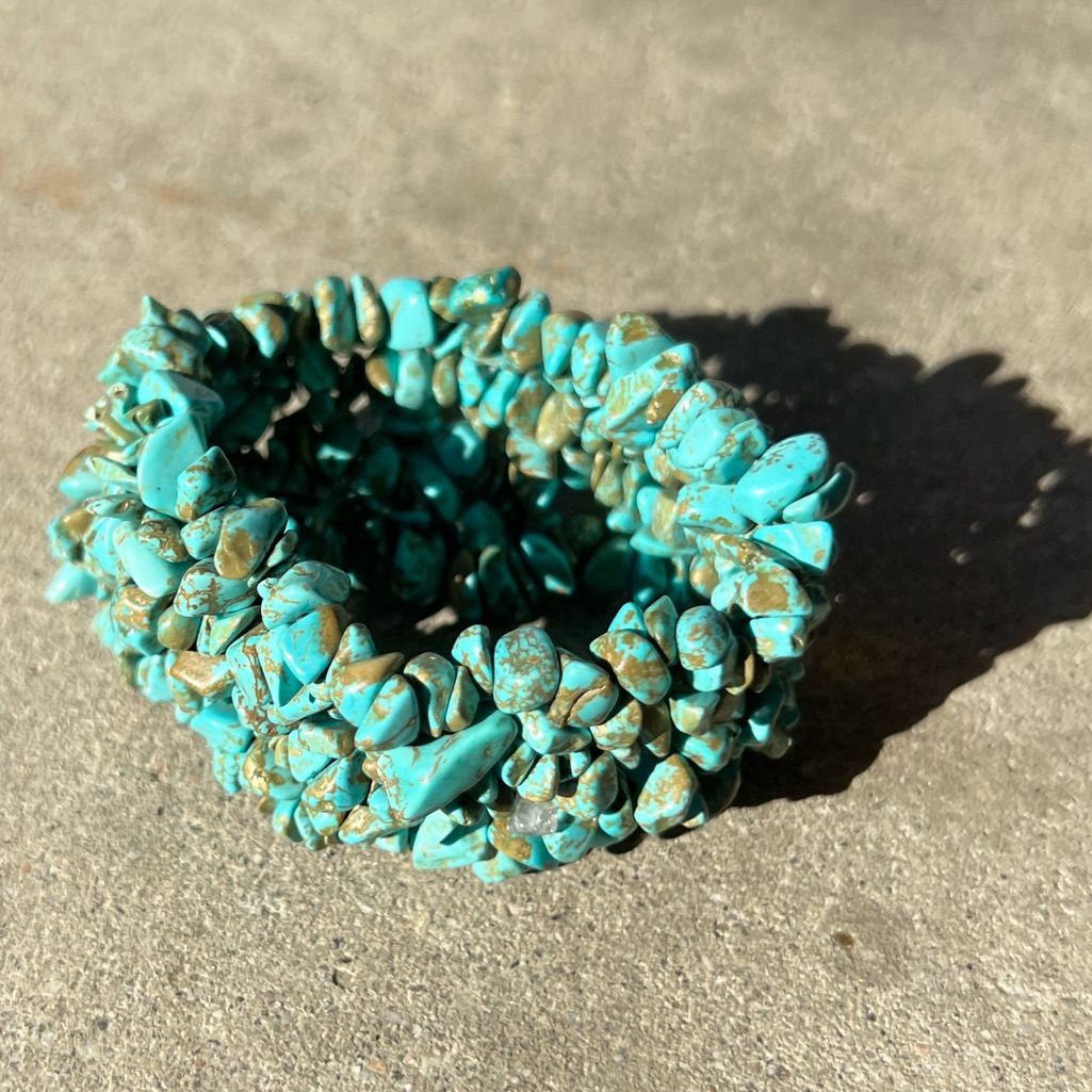 Turquoise Chunk Multi Strand Chip Bead Bracelet Quality Piece Native Western 7.5